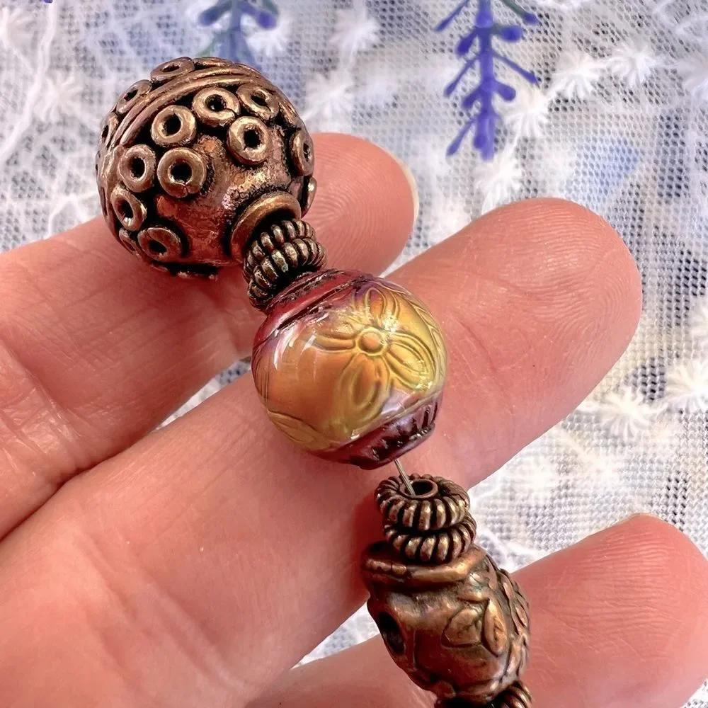 Vintage Boho Copper Beaded Skull Bracelet